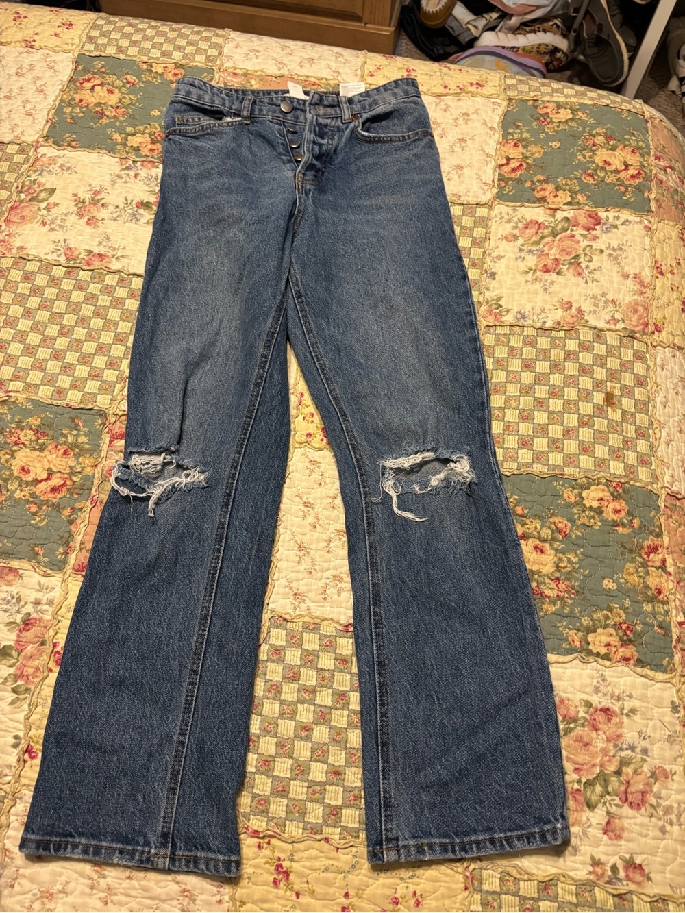 H&M Blue Distressed Wide-Leg Jeans Size 2